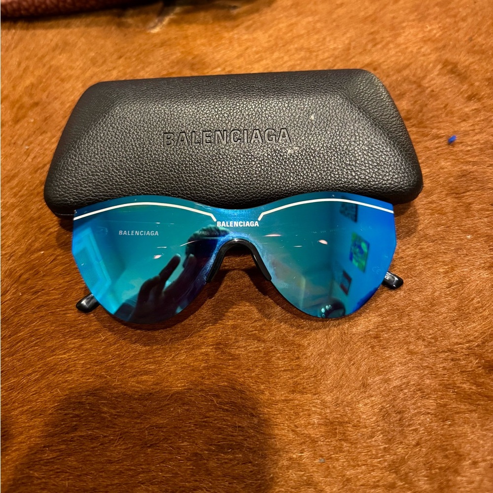 Balenciaga Reflective Blue Sunglasses with Black Case